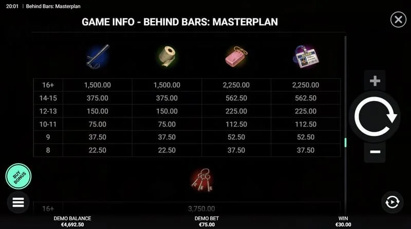 Behind Bars Masterplan - screen na may Instant Win payout