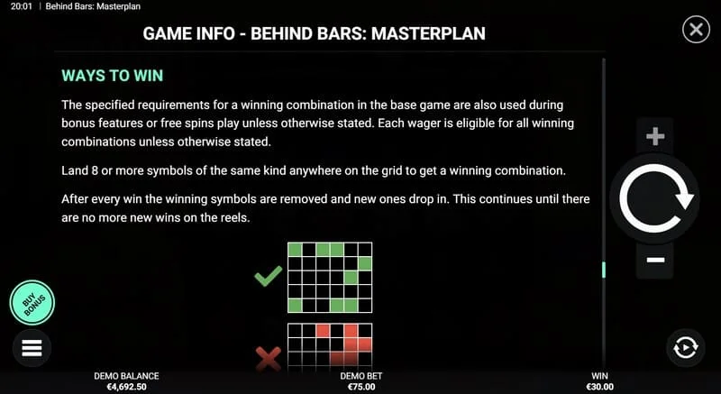 Behind Bars Masterplan - buod ng mga panalong linya at kombinasyon